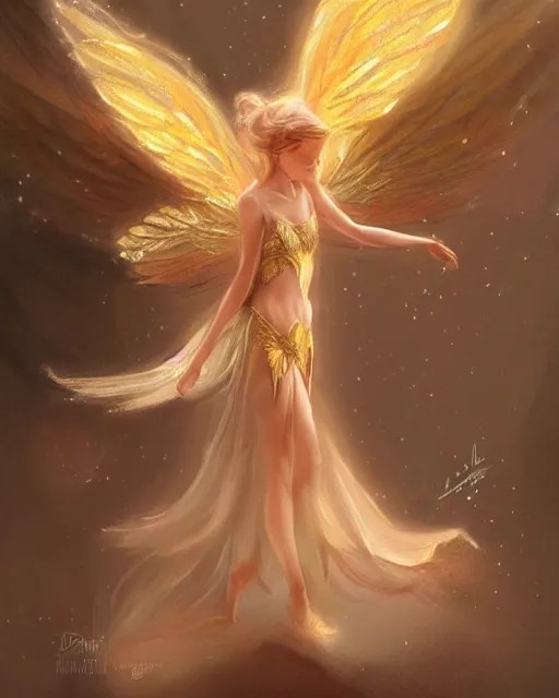 a cute magical ethereal golden fairy with wings, Stable Diffusion