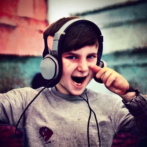 Russian kid shouting cyka blyat in his headset, selfie Stable