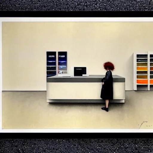 2 0 5 0 s minimalist customer service counter at Stable Diffusion