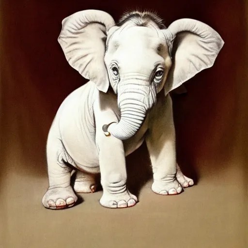 a white baby elephant portrait by Norman Rockwell , Stable Diffusion