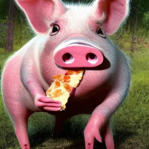 Porkie the Pig eating bacon. Stable Diffusion