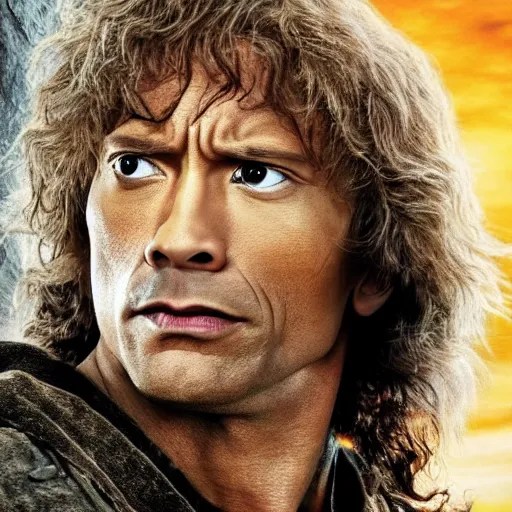 dwayne the rock johnson as bilbo baggins, hobbit, lord Stable Diffusion