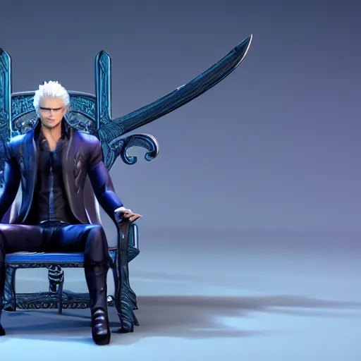 vergil from devil may cry sitting on a plastic chair Stable Diffusion
