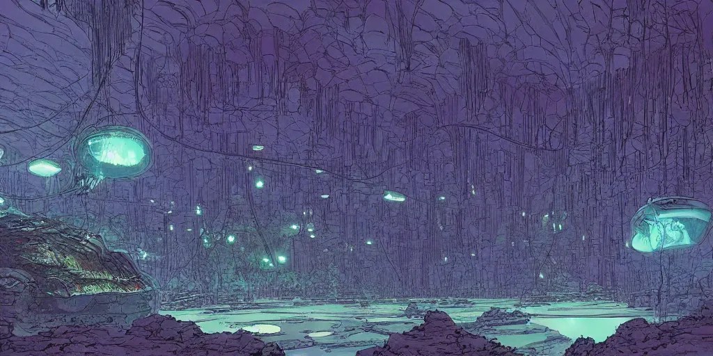natural cave with scifi huge experimental tanks and Stable Diffusion
