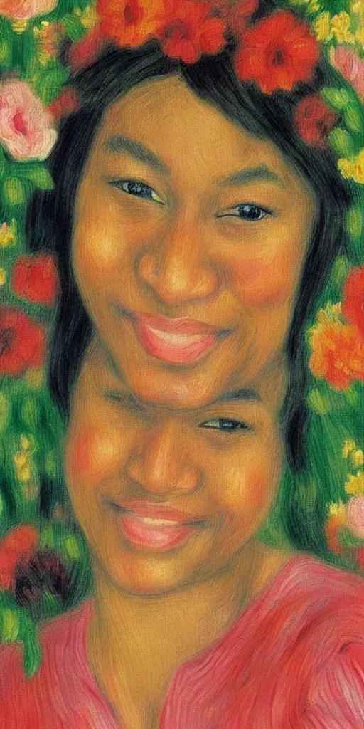 impressionist portrait of a smiling Black woman with Stable Diffusion