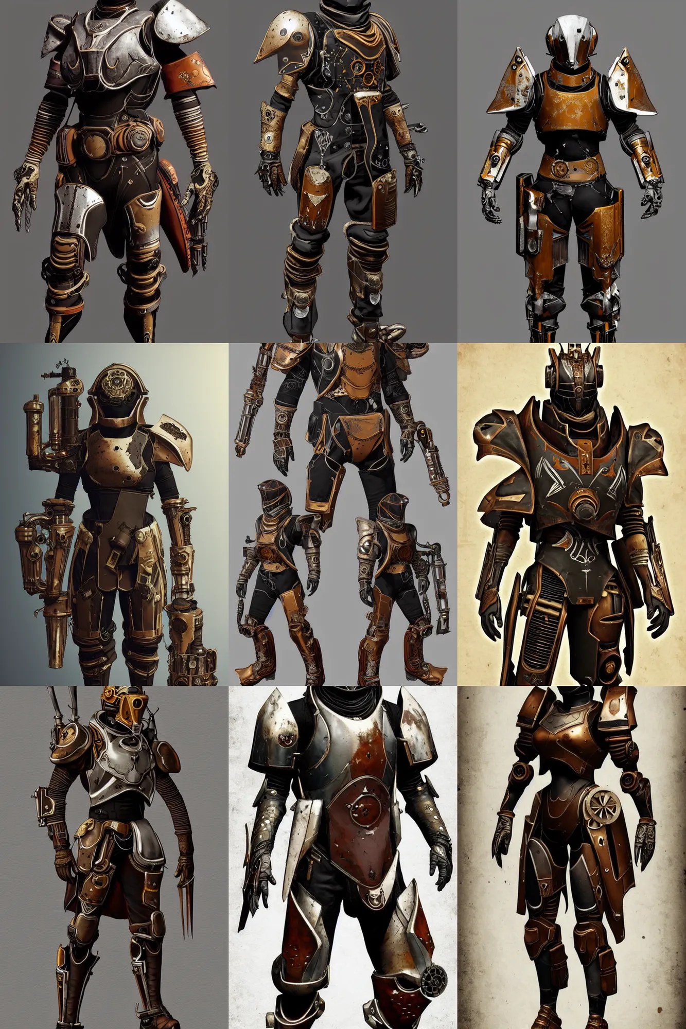 Destiny 2 armor in the style of steampunk, rusty, Stable Diffusion