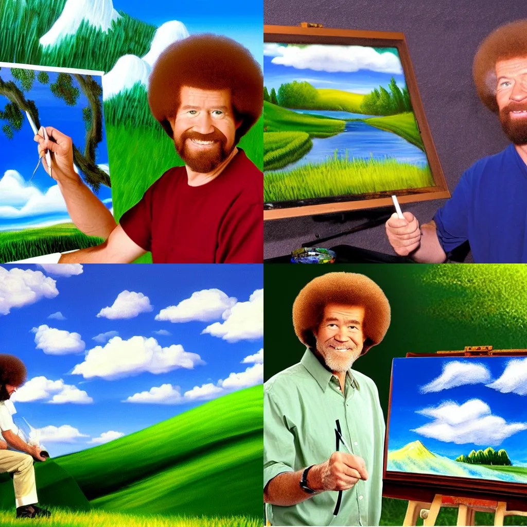 Bob Ross painting the windows xp wallpaper Stable Diffusion OpenArt