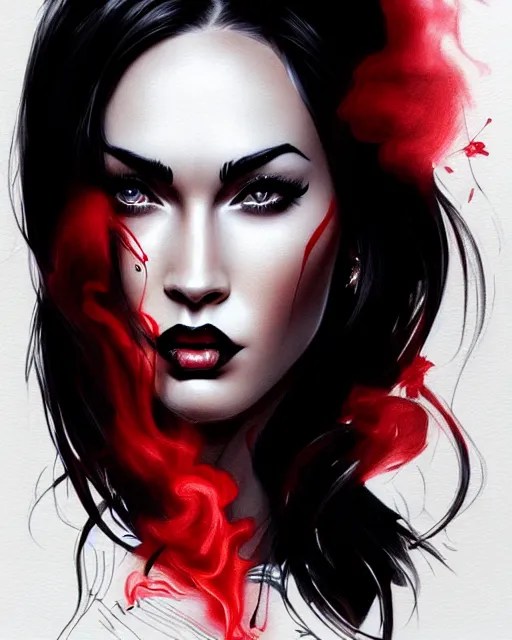 black red ink smoke portrait of megan fox, artgerm, Stable Diffusion