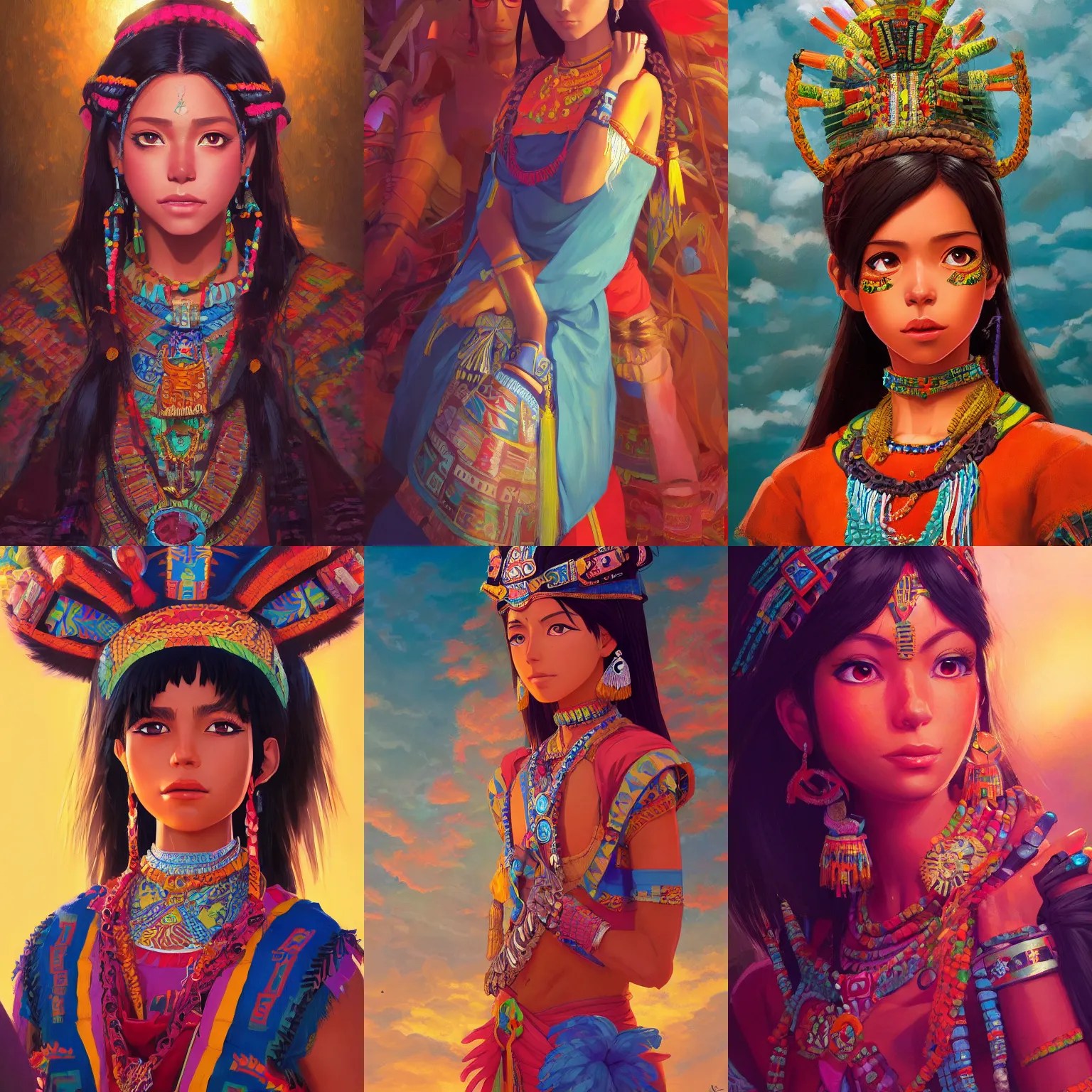 a portrait of Aztec princess, Mesoamerican setting, Stable Diffusion