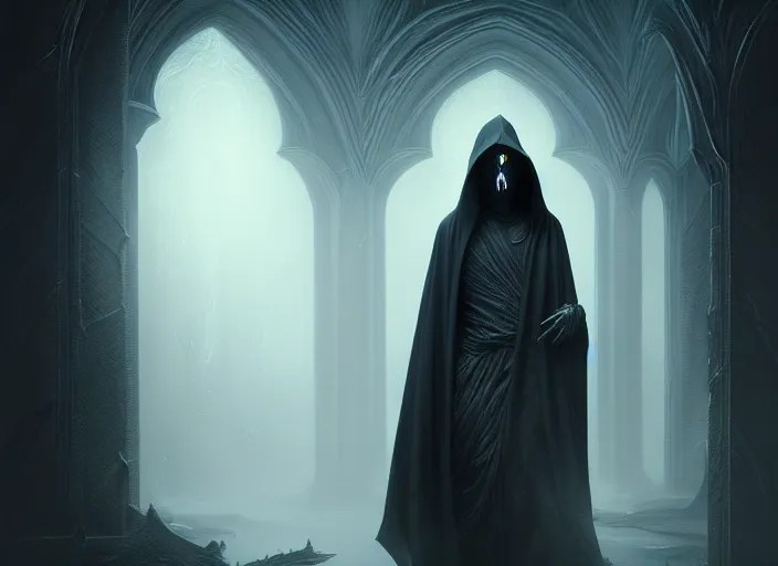 dark ghostly hooded figure floating, fantasy, Stable Diffusion