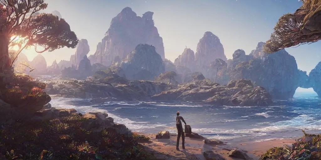 a gleaming crystal archipelago in gta v, dry, salty, Stable Diffusion