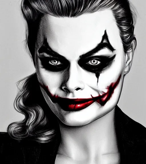 margot robbie smiling portrait with joker makeup, Stable Diffusion