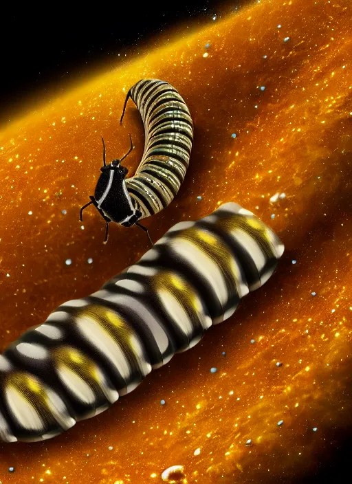 caterpillar jumping on a star, realistic, sharp focus, Stable