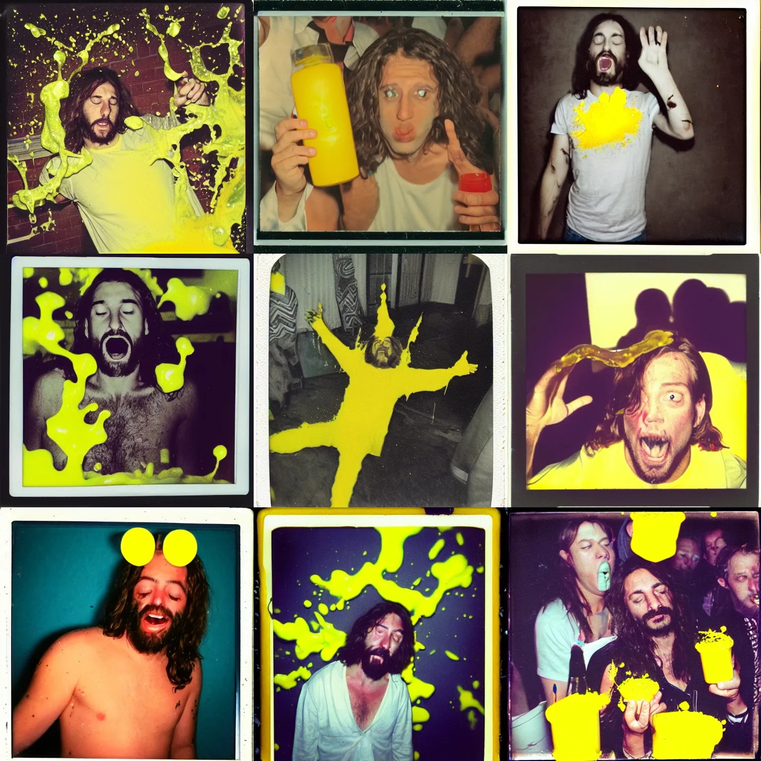 Jesus wasted at a party, throwing up yellow liquid Stable Diffusion