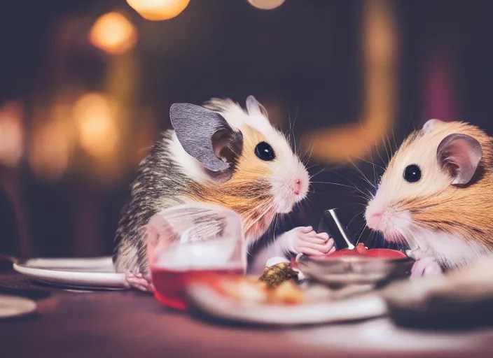 photo of a hamsters on a date, drinking red wine, at Stable Diffusion