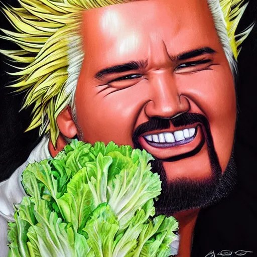guy fieri eating a head of lettuce, high quality by Stable Diffusion