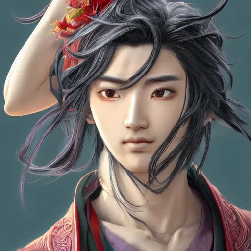an immortal xianxia cultivator with long blye hair as Stable