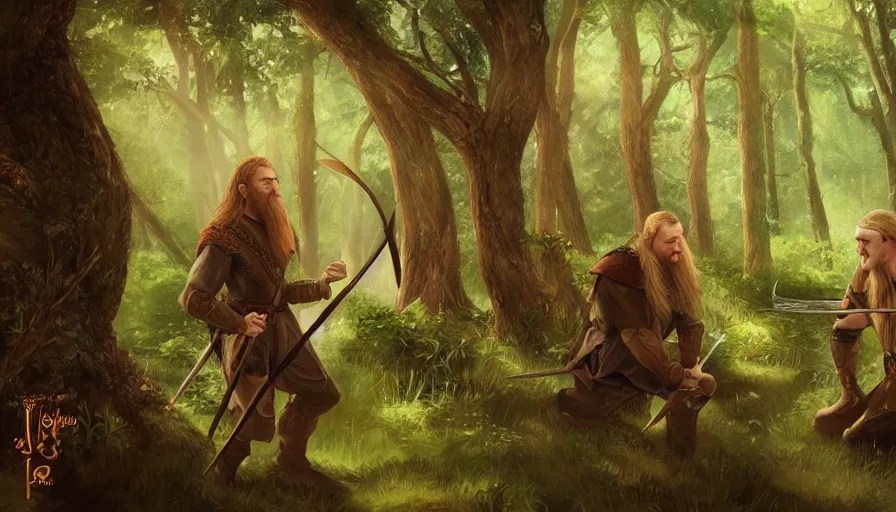 gimli and legolas in lothlorien, being friends, Stable Diffusion