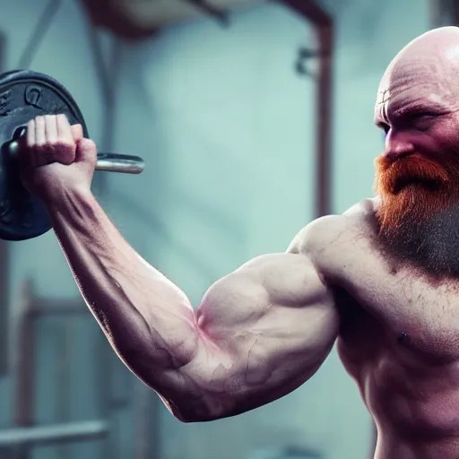 Bald man with long red beard lifting weights not Stable Diffusion