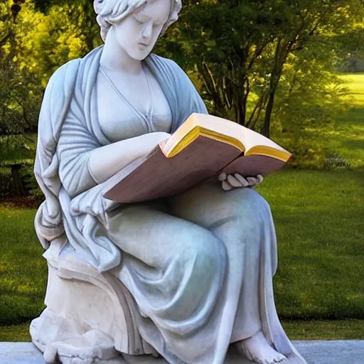 marble statue of woman reading a book, outdoors Stable Diffusion
