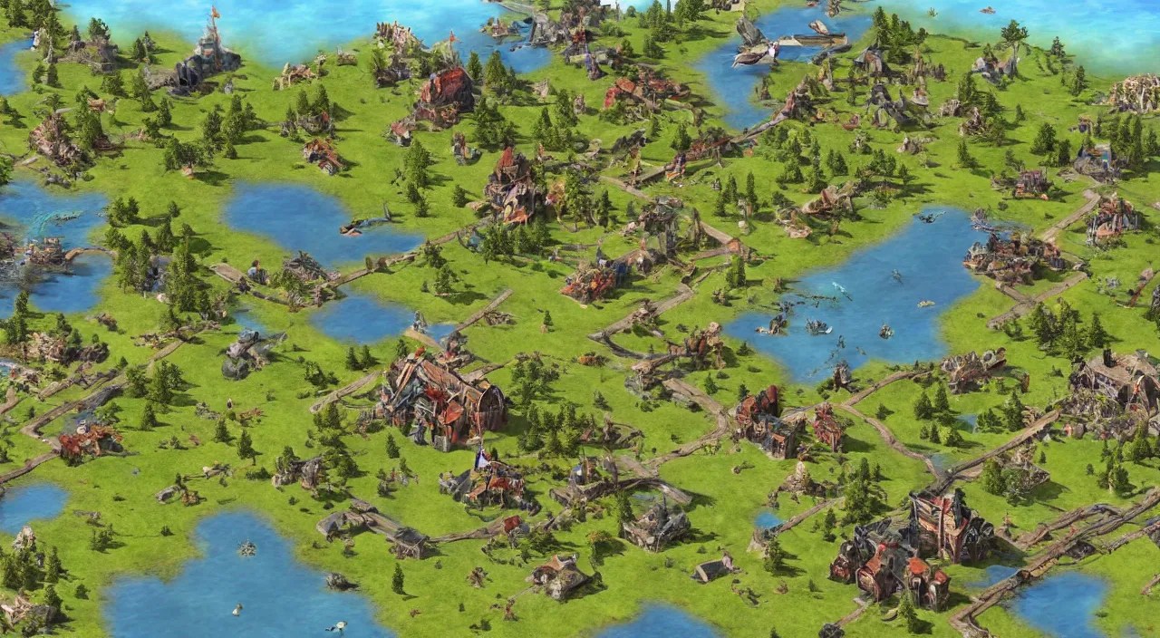Empire Earth 2 psx absurd lakehouse landscape Stable Diffusion