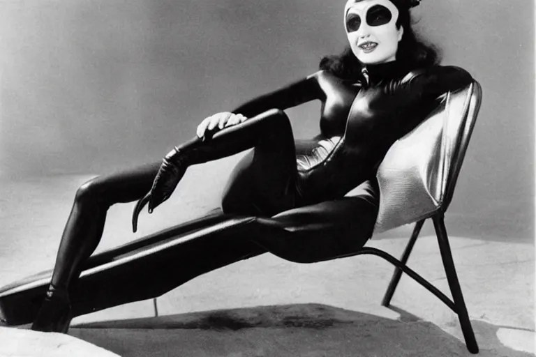 publicity photograph of Catwoman on a lounge chair Stable Diffusion
