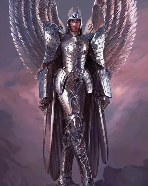 The Archangel wearing armor made from bismuth. by | Stable Diffusion