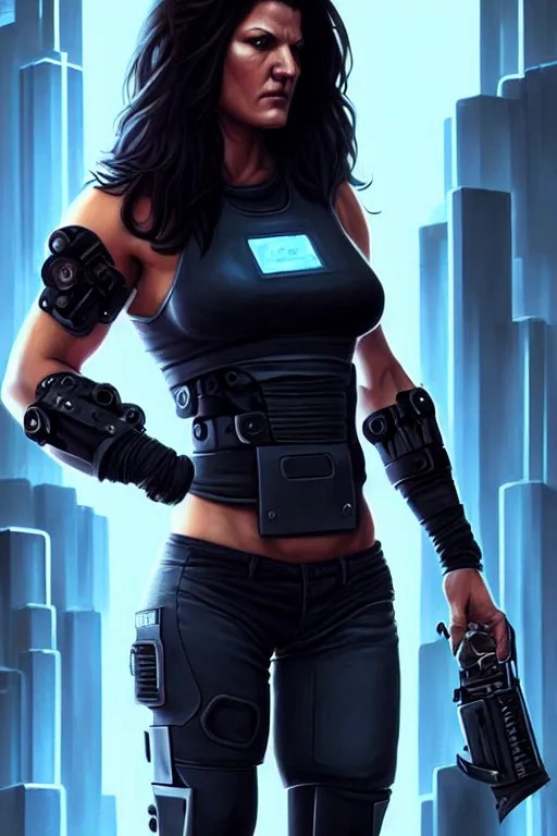 gina carano with robotic left arm, casual black Stable Diffusion