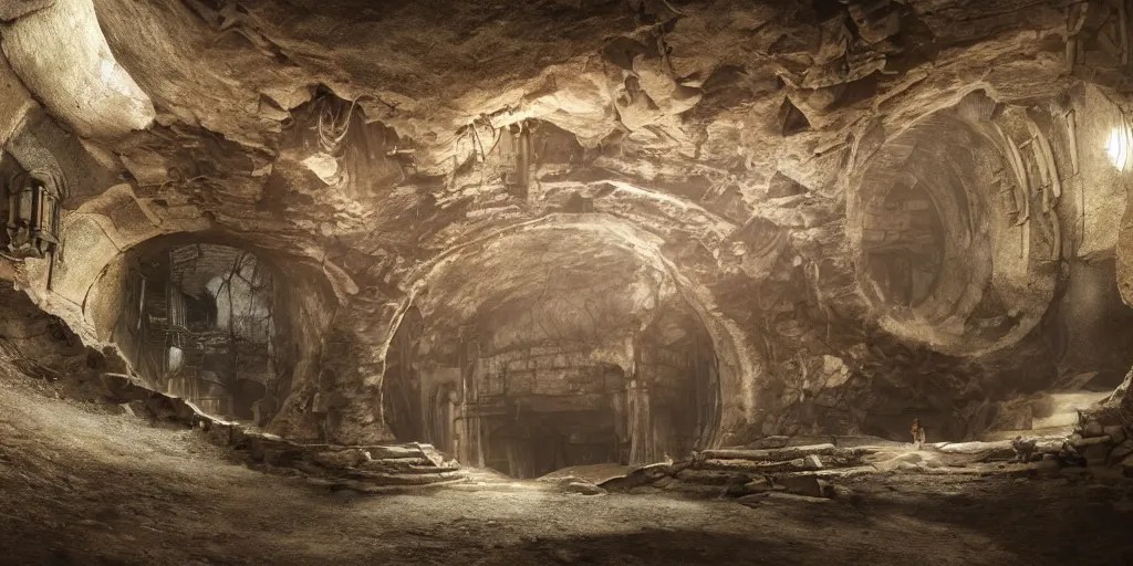 an underground city built in a round bottomless chasm, Stable