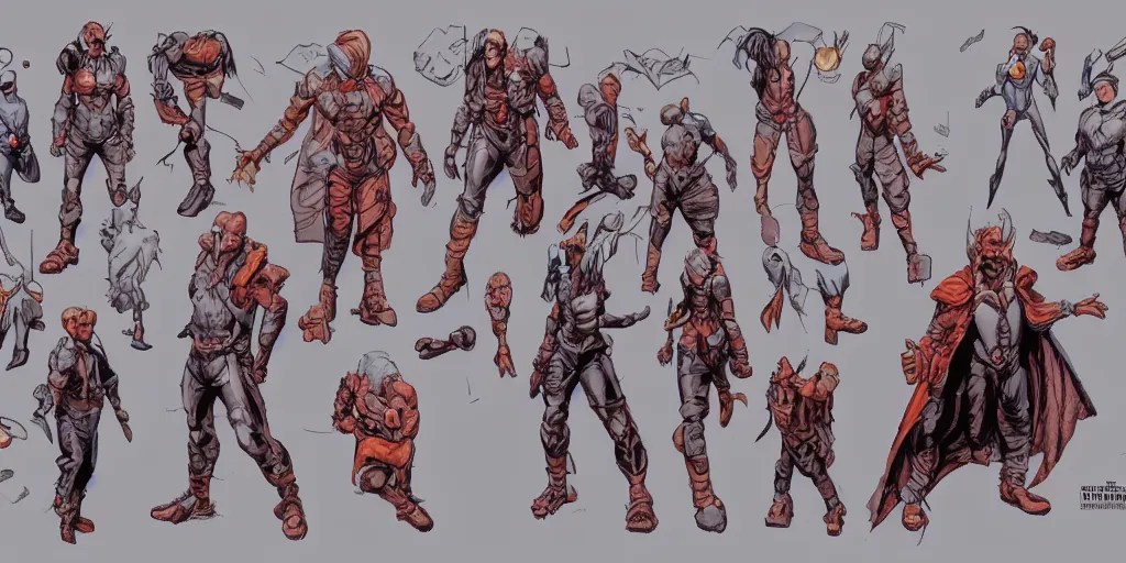 90s comic book character design, character sheet, 3d Stable Diffusion