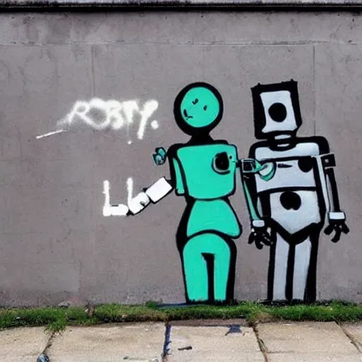 robots kissing, street art, by banksy Stable Diffusion OpenArt