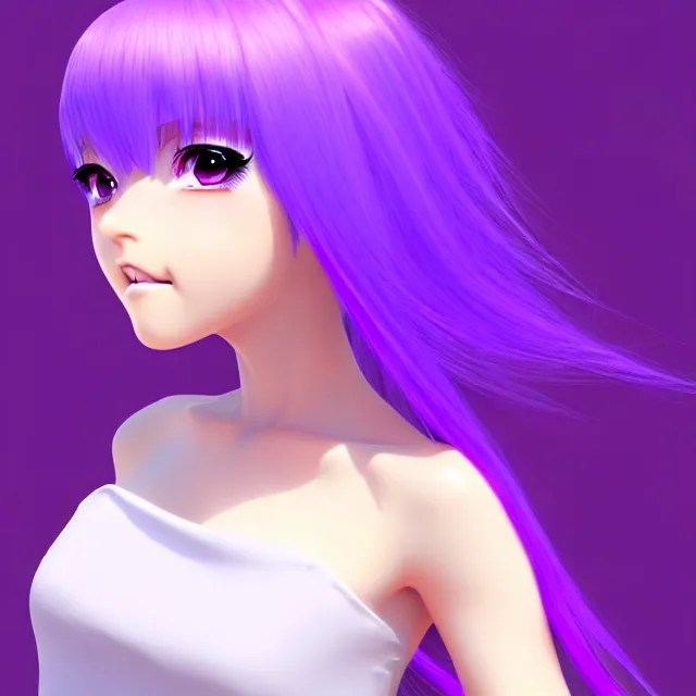 a 3 d anime girl with lavender hair, purple eyes and Stable Diffusion