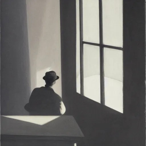 person looking through window in house, Edward hopper Stable Diffusion