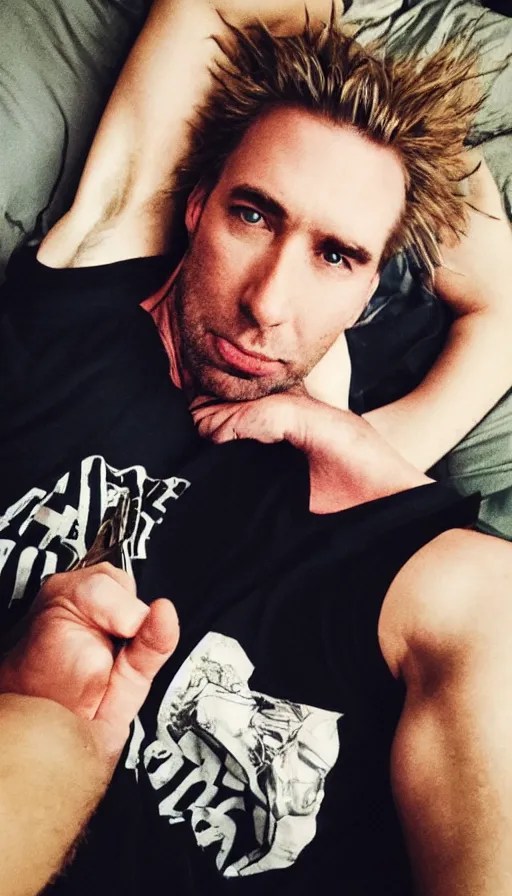 chad kroeger snapchat selfie laying in bed with a Stable Diffusion