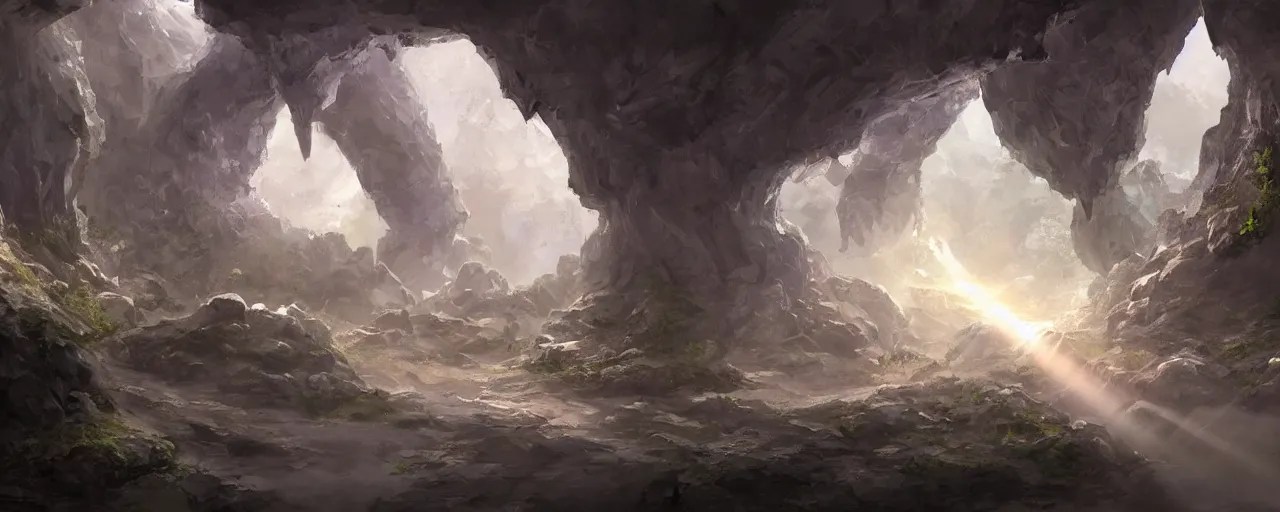 concept art of an ancient fantasy cave with huge Stable Diffusion
