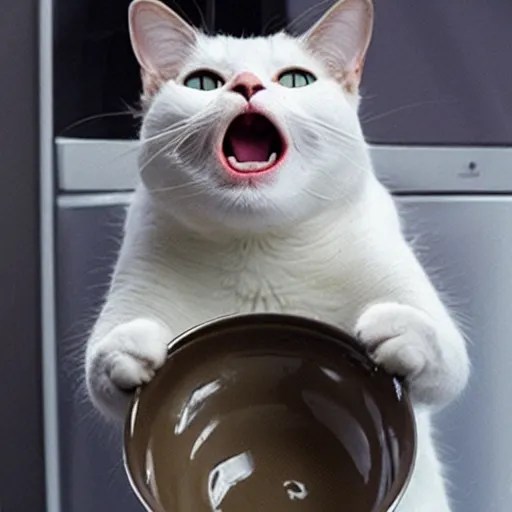 a cat yelling angrily because it's bowl is empty Stable Diffusion