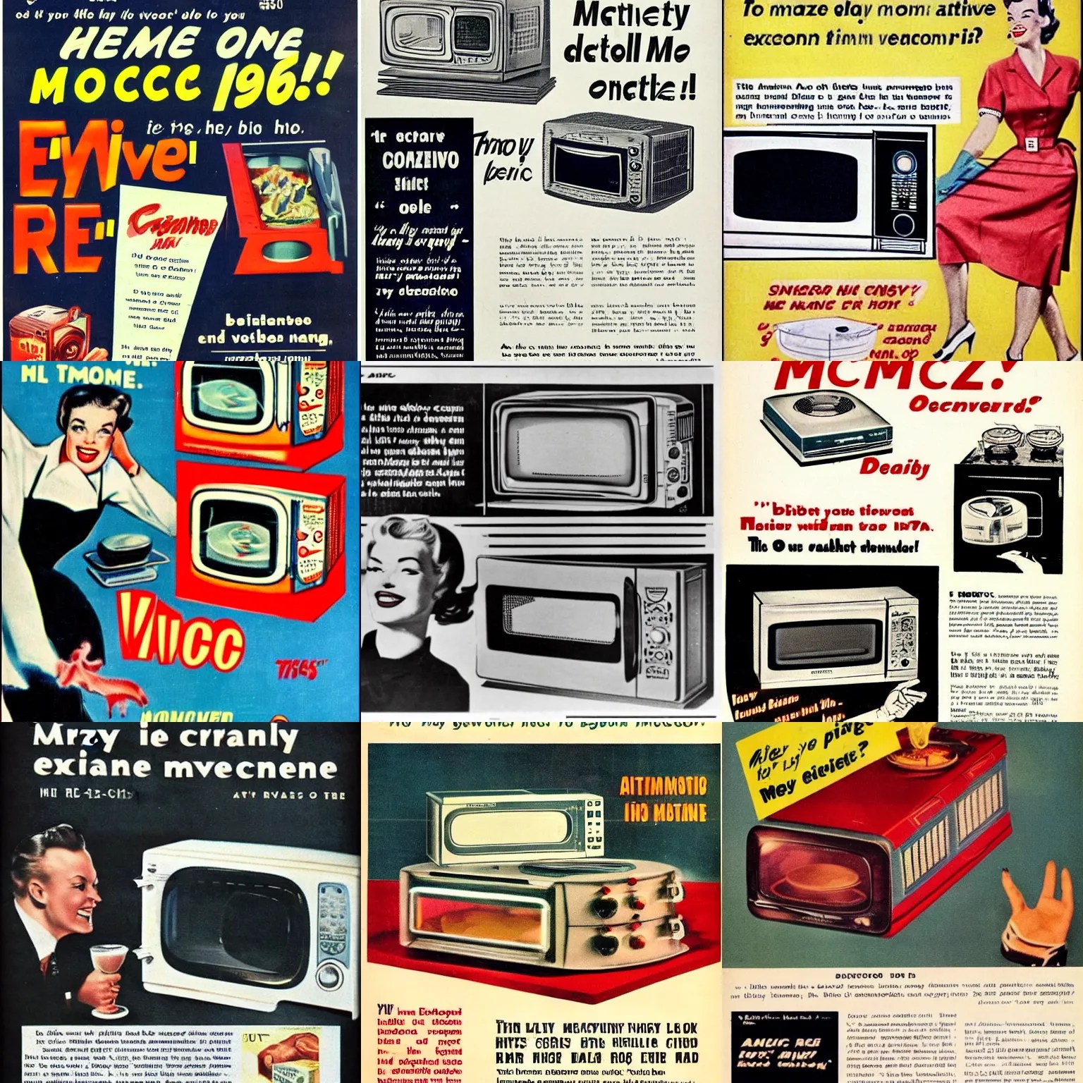 crazy 1950s ad for a very deadly atomic microwave oven Stable Diffusion