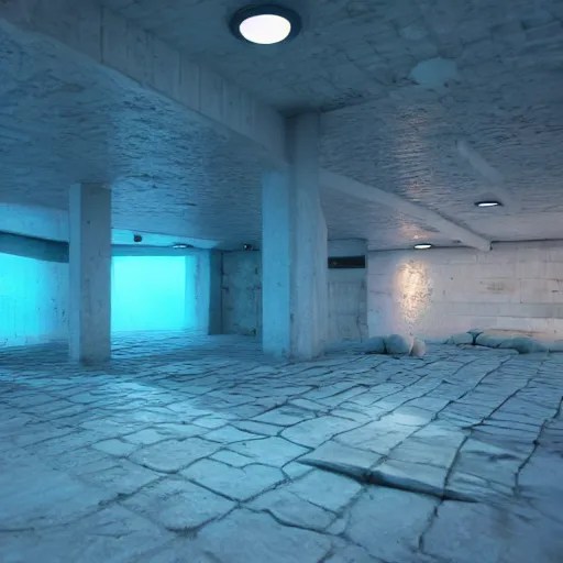 liminal basement underwater, happy, hyper realistic, Stable Diffusion