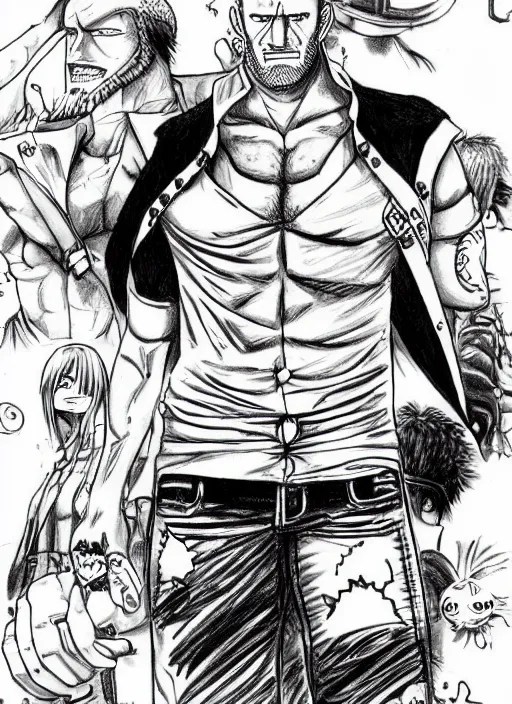 jason statham as character in one piece manga, sketch Stable Diffusion