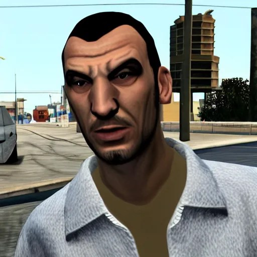 niko bellic as a character in GTA vice city, game Stable Diffusion