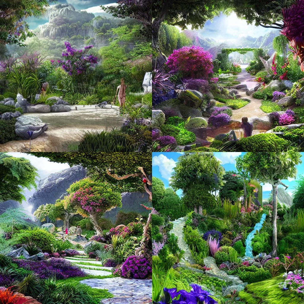 ethereal garden of eden a photorealistic and detailed Stable