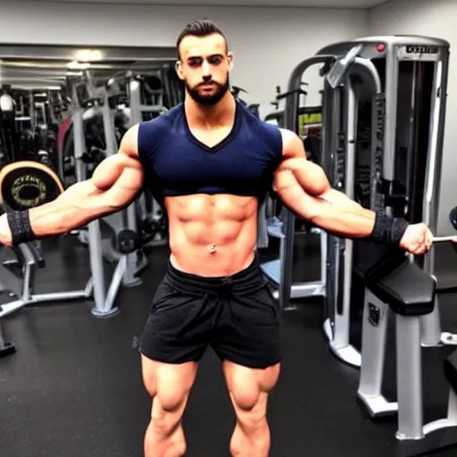 most buff person in the world flexing at the gym, Stable Diffusion