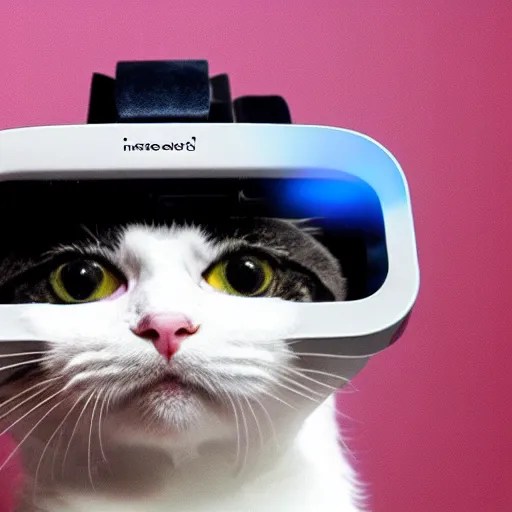 a cat wearing a VR headset, logo Stable Diffusion OpenArt