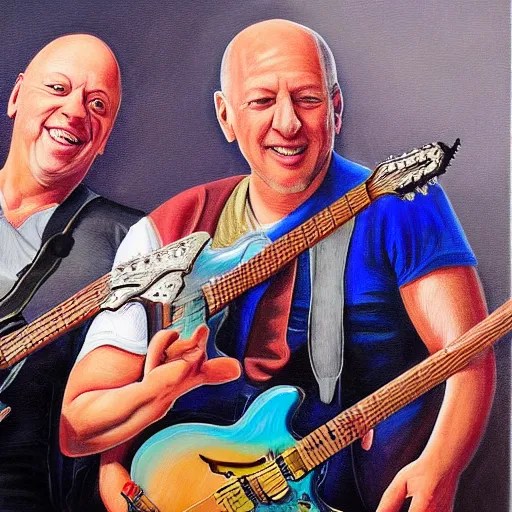 portrait of mark knopfler with david gilmour, joyful, Stable