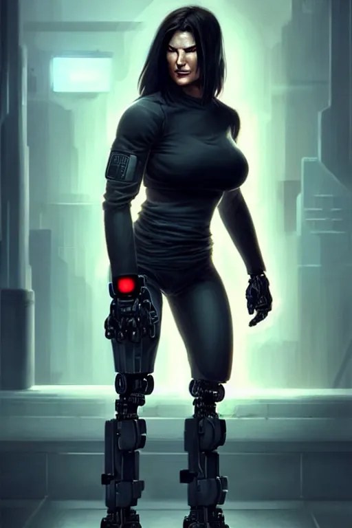 gina carano with robotic left arm, casual black Stable Diffusion