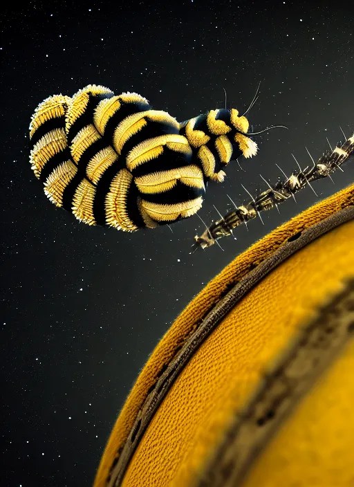 caterpillar jumping on a star, realistic, sharp focus, Stable