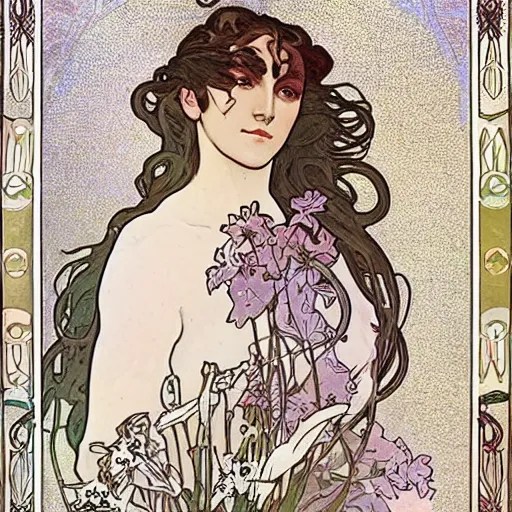 art nouveau painting by Alphonse Mucha of Dream of the Stable Diffusion