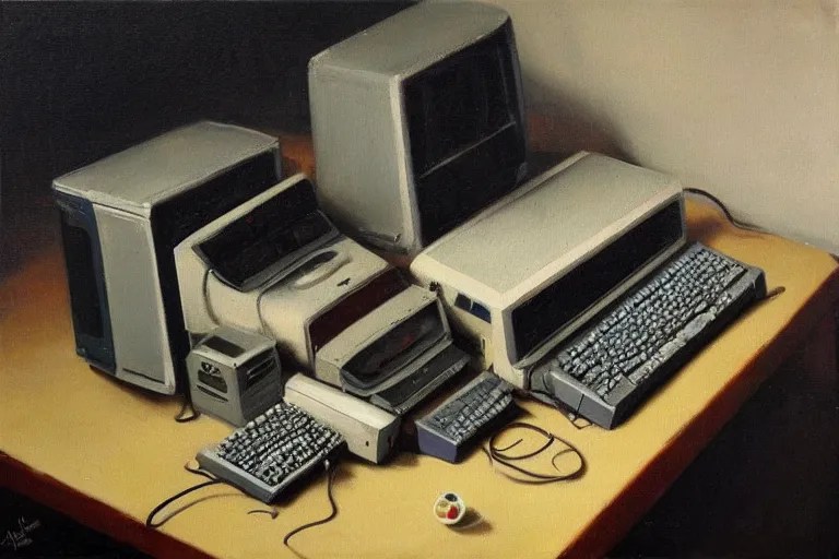 still life painting of vintage computers by Adriaen Stable Diffusion