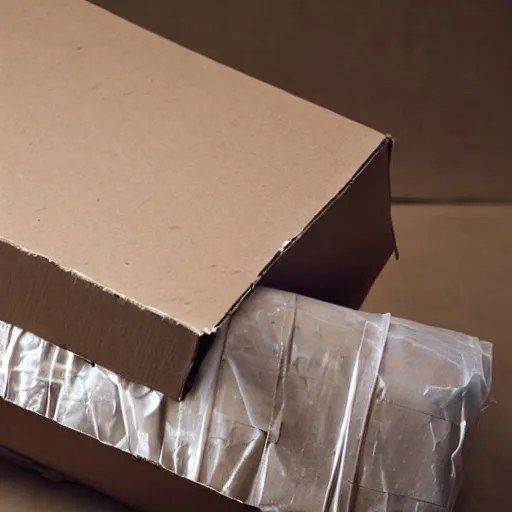 broken and damaged cardboard box pulled apart, ripped, Stable