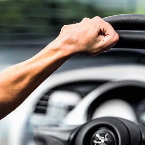 muscular arm gripping a steering wheel at the top, Stable Diffusion